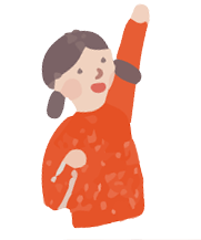 手を突き上げてエールを贈る女の子のイラスト