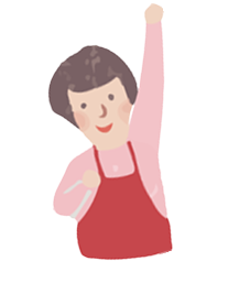 手を突き上げてエールを贈るお母さんのイラスト